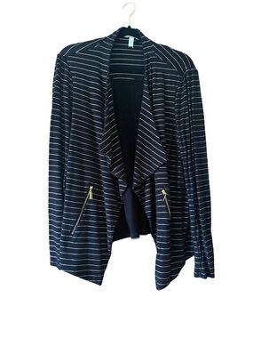 Striped Draped Open Front Cardigan with Gold Zippers - Black & Sparkly Gold